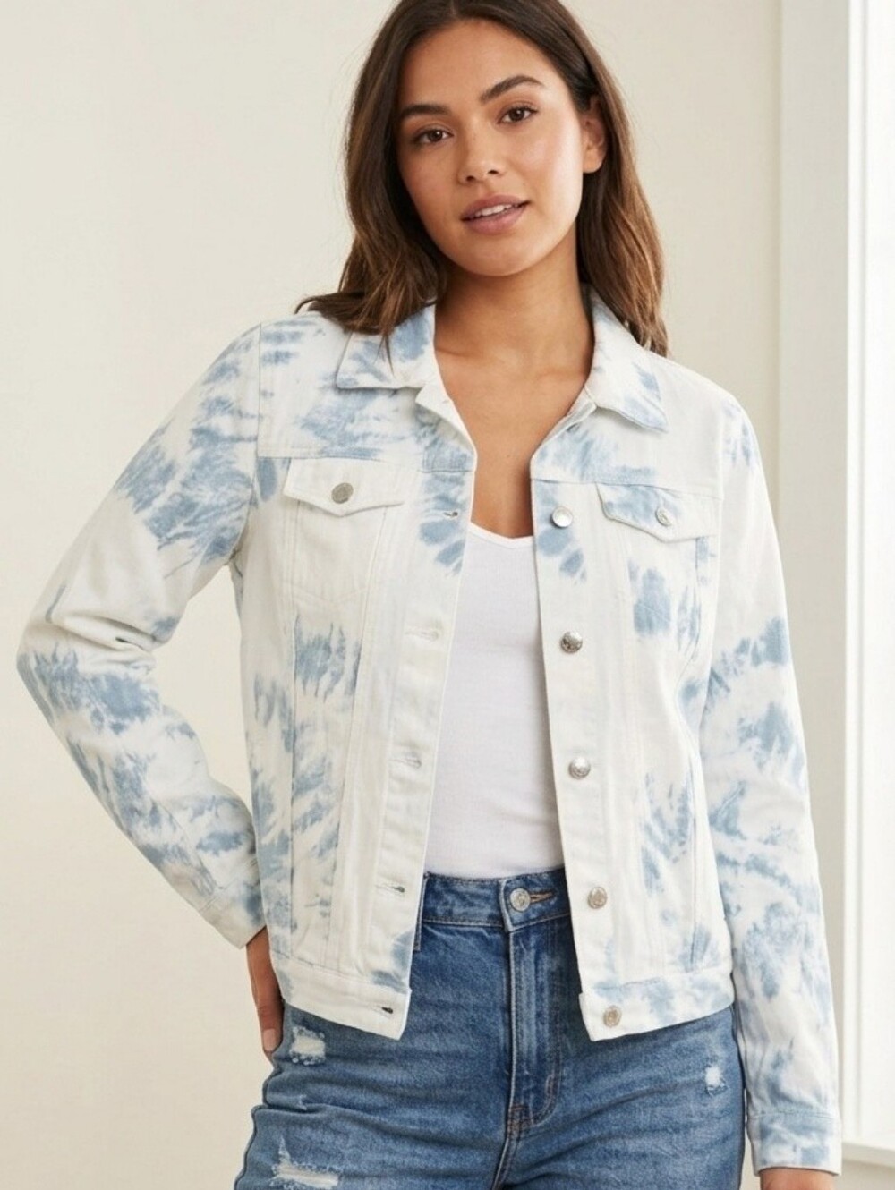 Altar'd State Tie Dye Denim Jacket | Size Medium |White Blue NWT Boho Festival